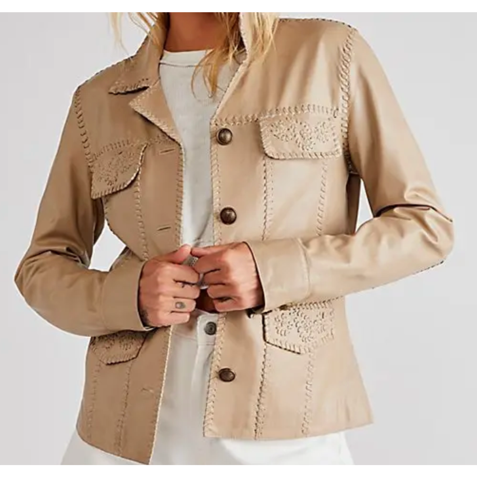 New Free People We The Free Crescent Moon Leather Jacket Size Small $598